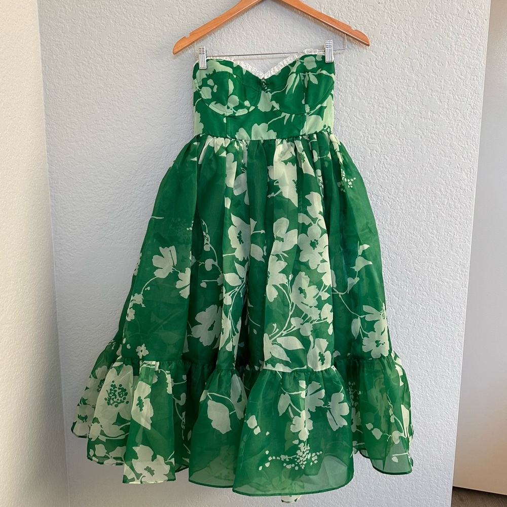 Selkie Green Floral Strapless Tea Dress - Picture 7 of 10